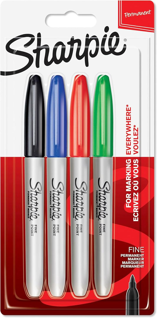 Sharpie Permanent Markers | Fine Point for Bold Details | BlackBlueRed and Green Ink Colours | 4 Marker Pens