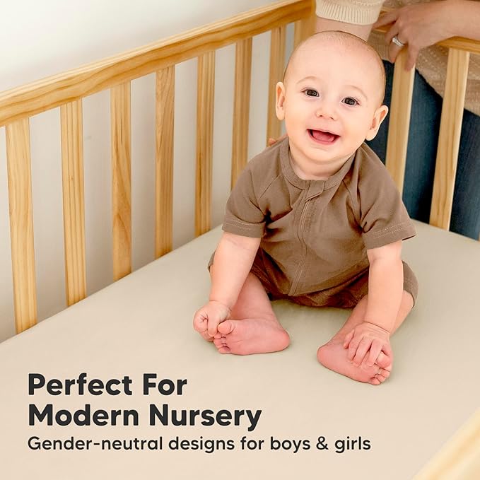 KeaBabies 2-Pack Waterproof Baby Crib Sheets for Boys, Girls - 52x28 Viscose Derived from Bamboo Toddler Bed Sheet Neutral, Fitted Crib Mattress Protector Cover for Baby Bedding, Soft & Gentle(Ecru)