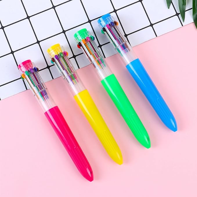 HeTaoCat Multicolor Pens 3 Pack 0.5mm 10-in-1 Retractable Ballpoint Pens - 10 Colors Transparent Barrel Ballpoint Pen for Office Supplies (Green)
