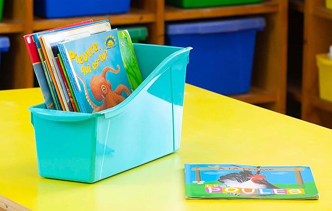 Storex Large Book Bin, 14 x 5 x 7, Case of 6, Blue (71115U06C)
