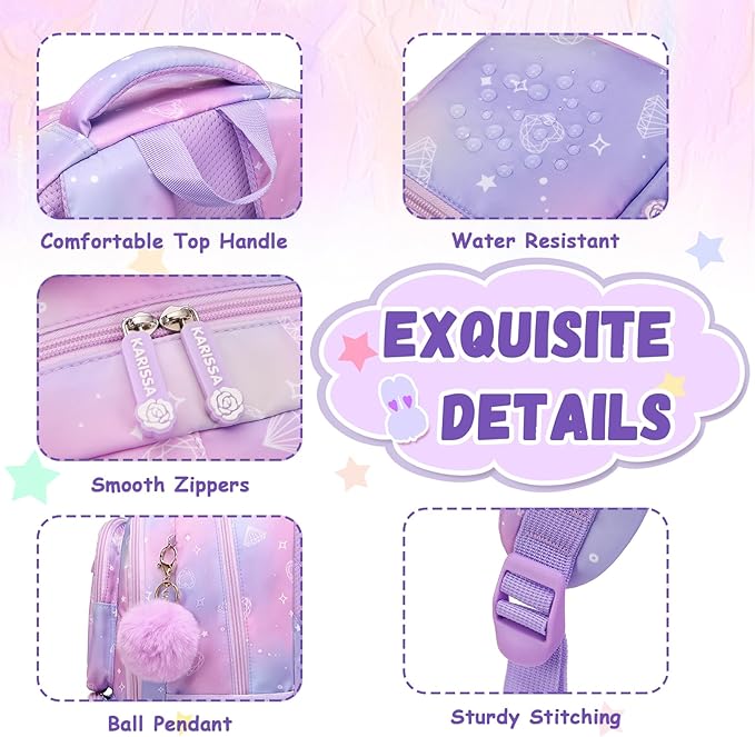Kids Backpack for Girls - School Bags for Middle School Students - Book Bag for Elementary Primary - Kawaii Ita Backpack - Purple