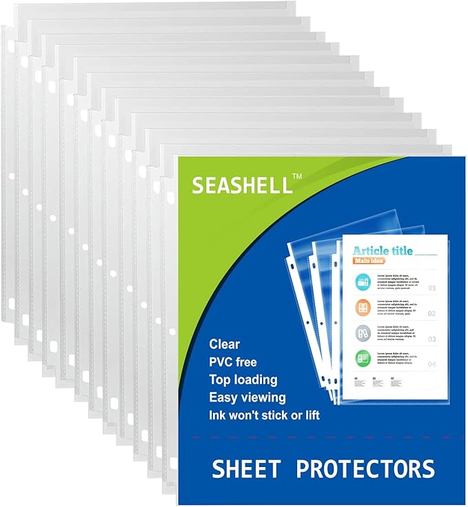 Seashell 200 Pack Heavy Duty Sheet Protectors 8.5 x 11,Clear Paper Protectors for 3 Ring Binder, Letter Size Plastic Sleeves for Binders, Durable, Archival Safe,Top Loading for 8.5 x 11 Inch Sheets