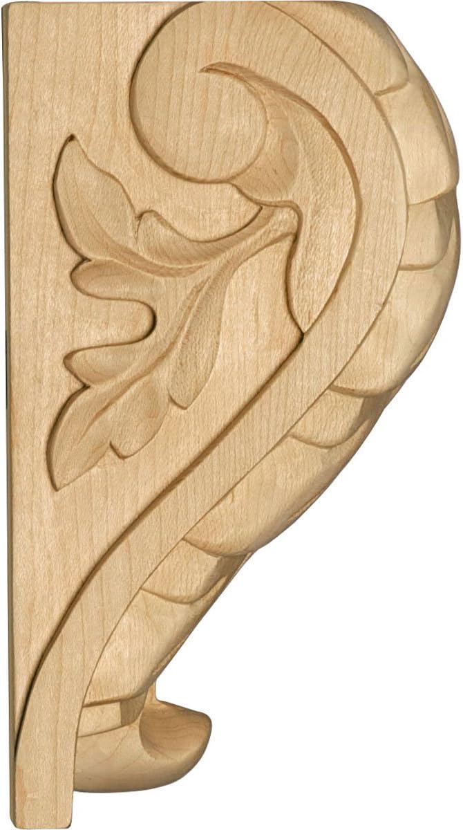 Ekena Millwork CORW05X04X07BAAL Extra Large Acanthus Leaf Block Wood Corbels, 4 1/2"W x 3 3/4"D x 7"H, Alder