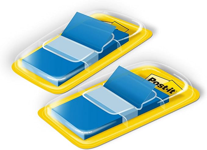 Post-it Flags, 1 in. x 1.7 in., Two Dispensers with 50-Count Bright Blue Sticky Tabs Per Dispenser (100 Flags Total), Removable Page Markers for Planners, Journals, and Calendars