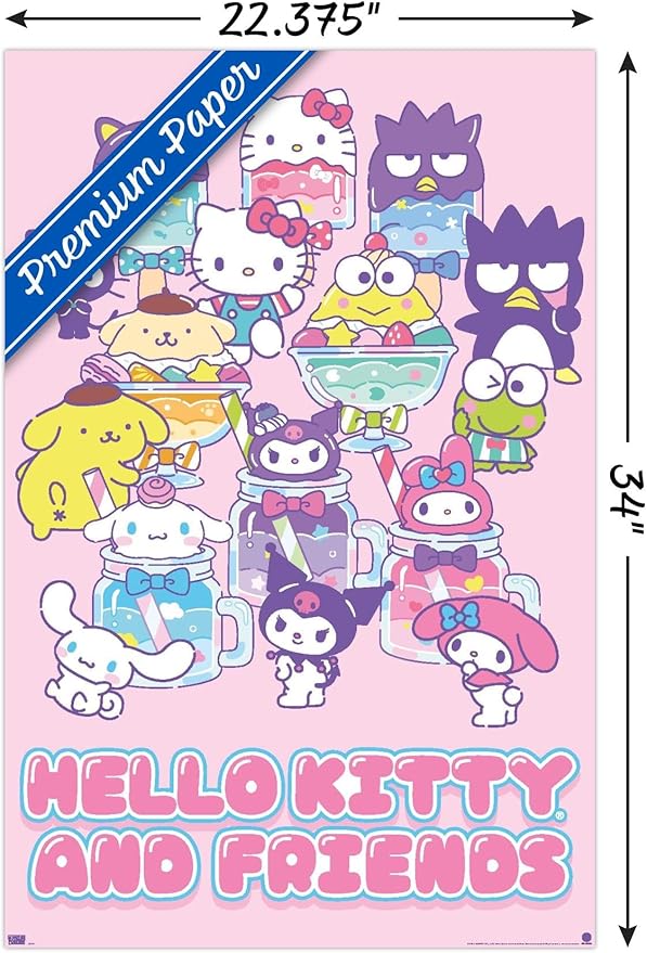 Trends International Hello Kitty and Friends: 24 Summer Fresh - Group Wall Poster, 34L x 22.4W, Premium Poster & Clip Bundle