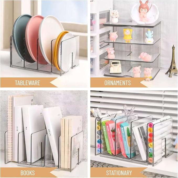 Sylfaen 2-Pack Clear Desktop File Organizer, Expandable Acrylic File Sorter Auto Rebound, Multifunction 5 Sections File Folder Holder for Magazines, Books, Letters, Papers, Notebooks