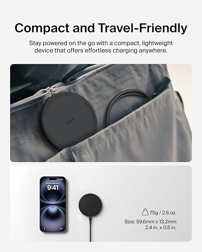 Belkin Wireless Charging Pad 15W - Qi Charger, Charging Station for Apple iPhone 17, iPhone 16/15/14 Series, AirPods, Samsung Galaxy S25, Galaxy S24, Pixel 10 - Power Supply and Cable Included - Black
