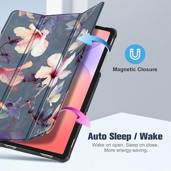 Fintie Slim Case for Samsung Galaxy Tab S10 Lite/ S10 FE/ S9 FE 5G 10.9 Inch/Tab S9 11 Inch with S Pen Holder, Ultra Thin Lightweight Tri-Fold Stand Cover with Auto Wake/Sleep, Blooming Hibiscus
