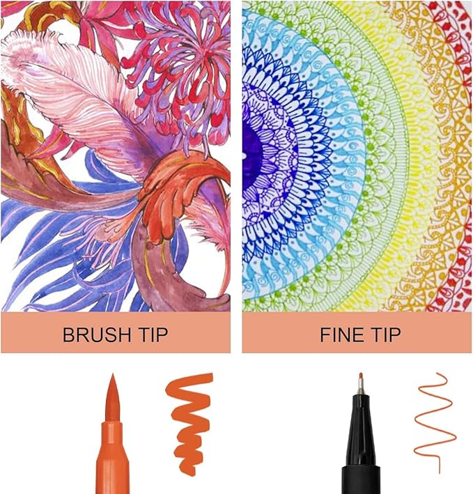 Markers,48 Colors Dual Brush Markers Pens, Double Tip Colored Pen for Adult Coloring Books Art Suppliers for Bullet Journaling, Drawing