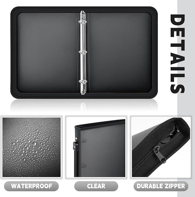 Teling 2 Pcs Plastic Zipper Binders with 3 Ring Zipper Binder, Refillable File Organizer Planner for Projects, Assignments, Memos, School Work (2 Inch,Black)