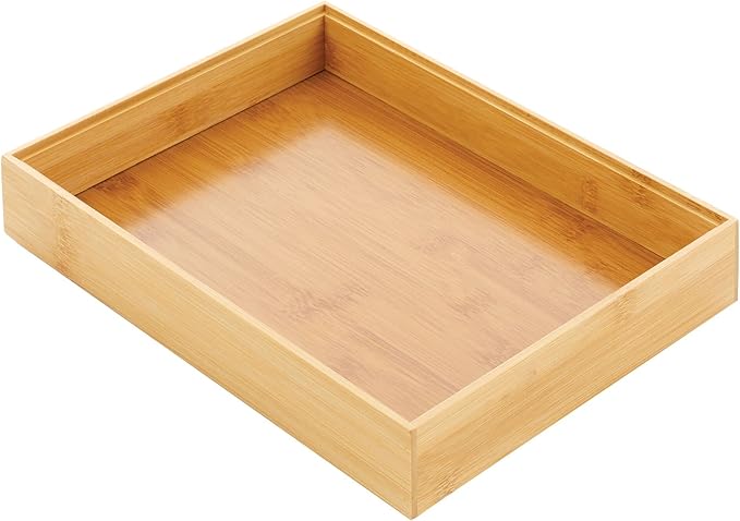 mDesign Bamboo Wood Stackable Drawer Organizer Bin Box for Kitchen; Holds Silverware, Cutlery, Utensils - Echo Collection - 2 Pack - Natural