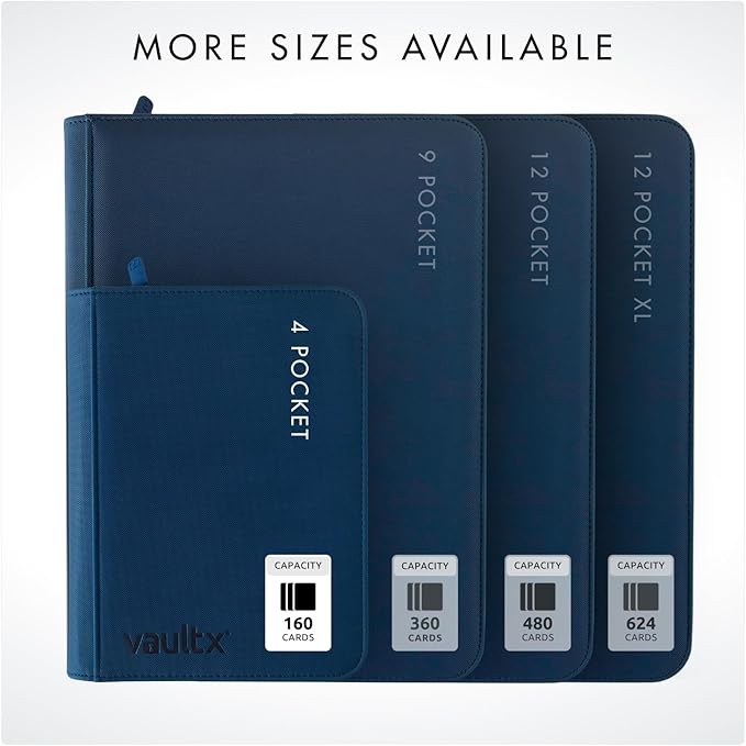 Vault X 4 Pocket Trading Card Zip Binder, 160 cards, Premium Exo-Tec Album Material, 20 Side-Loading Pages, Folder for Collectible Card Games, Sports, TCG (Blue)