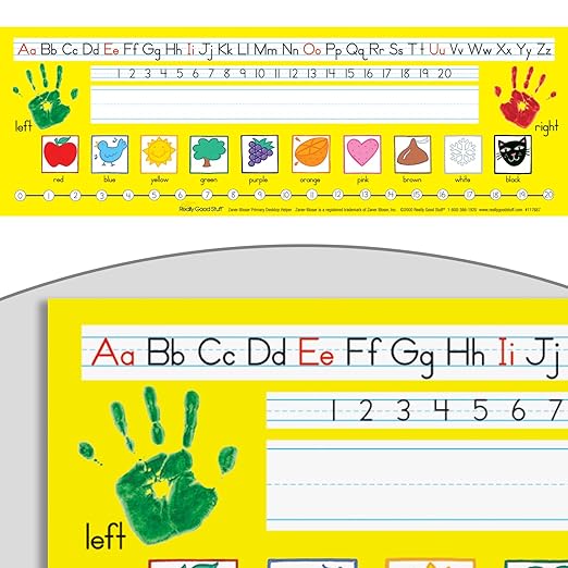 Really Good Stuff 24PK Zaner-Bloser Self-Adhesive Plastic Desktop Reference Nameplate - Letters, Numbers, Colors, Traditional Manuscript Name Tags
