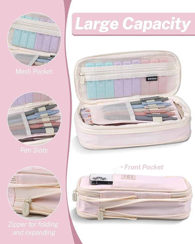 43PCS Aesthetic School Supplies with Pen Case, 5 Black Ink Gel Pens, 12 Pastel Highlighters, 6 Mechanical Pencil Set 0.5 & 0.7 & 0.9 mm, Back To School Supplies for Students Stationary