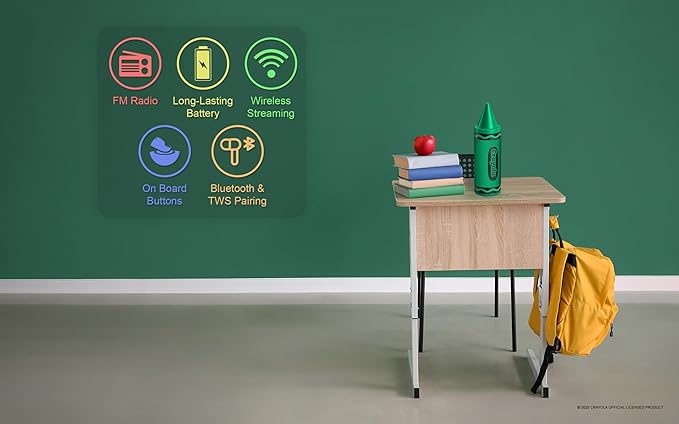 Crayola Kids Crayon Speakers Bluetooth Wireless, Portable Bluetooth Speakers 20W Peak Power HD Sound, Mini Bluetooth Speaker with TWS Pairing BT 5.3, FM Radio Home/Party/Outdoor/Travel