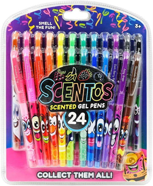 Scentos Scented Gel Pens Set – 24 Pack Neon Colors – Fine Tip Pens for Kids & Adults – Fruity Scents – Fun Art Supplies for Drawing, Coloring, Scrapbooking, Journaling & School