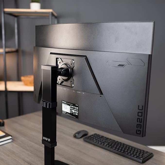 VIVO Pneumatic Free Standing Single Monitor Mount Desk Stand, Tall Height Adjustable Arm for Screens up to 32 inches, Black, STAND-V001V