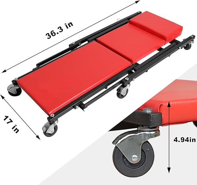 Big RED Z-Creeper Seat,36" Foldable Creeper,2-in-1 Garage Shop Creeper for Auto Repair,36" RED,300 Lbs Capacity,with 6 Pcs Wheels,ATR6505R,Torin
