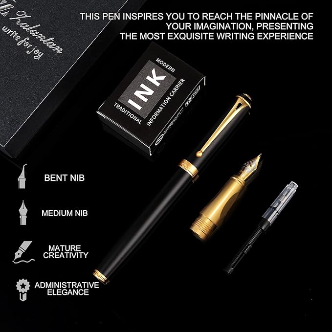Fountain Pen-Smooth Writing Metal Water Pen with Gift Case Fine Nib Consistent Ink Flow Luxury Pen for Nice Pens Includes a Calligraphy Nib 8 Ink Cartridges and a Converter (Gold)