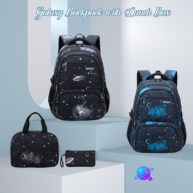 MITOWERMI Boys Backpacks for Primary Junior School Kids Backpack with Lunch Box Galaxy Space Bookbags for Boys Girls