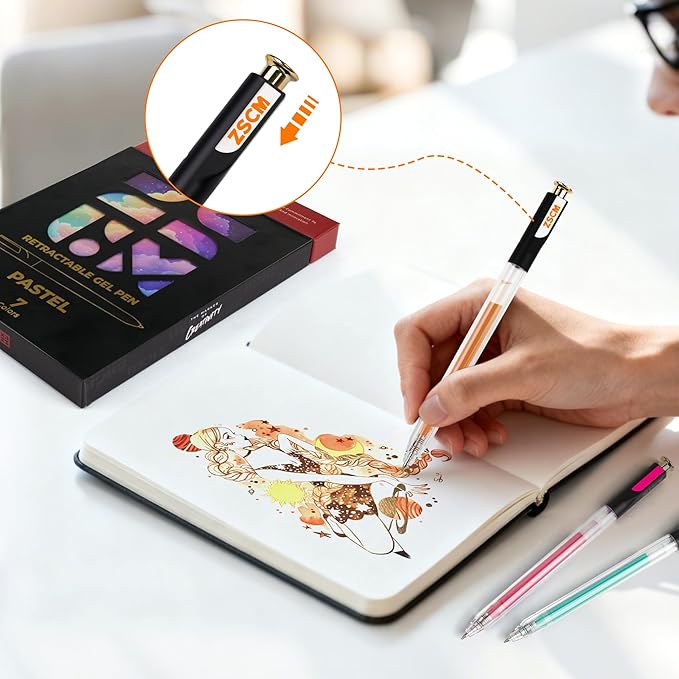 Retractable Pastel Gel Pens, 7 Colors Large Capacity Subtle Ethereal Gel Ink Pens for Adult Coloring, 1.0 mm Fine Point Smooth Writing Color Pen for Journal Note Taking Aesthetic Art Supplies