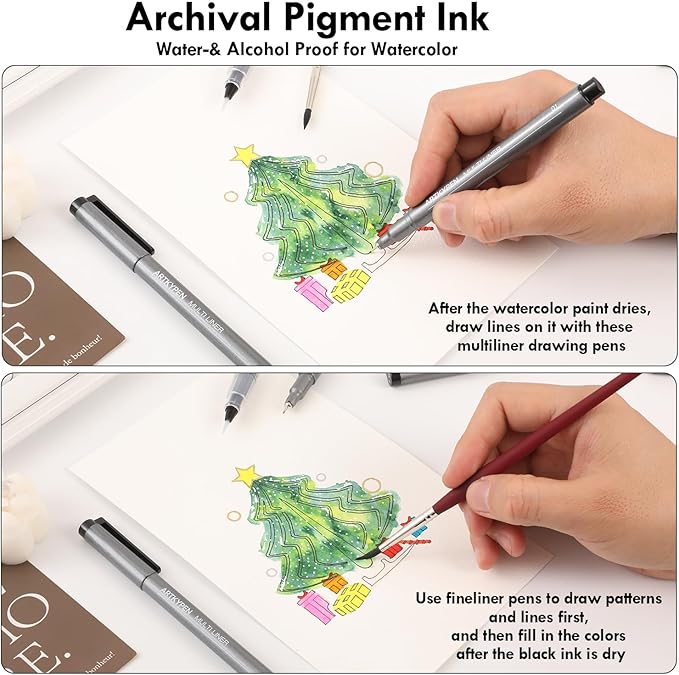 Micro Fineliner Drawing Art Pens: 7 Sizes Black Fine Line Waterproof Ink pen set, Artist Supplies for Adults Sketching Anime Manga Watercolor Calligraphy Technical Illustrators