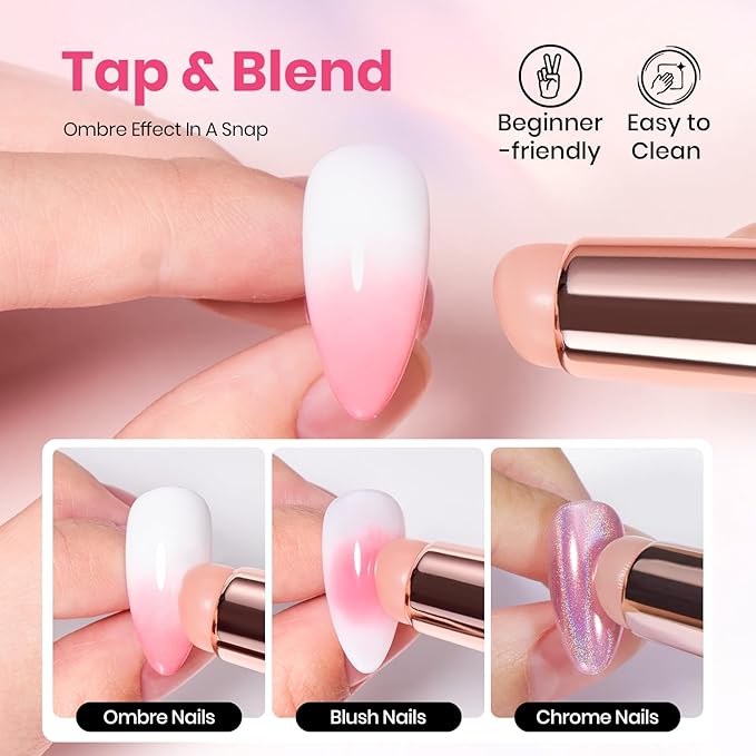Beetles Blooming Gel, White Gel Nail Polish, Nail Art Brushes Set - Ombre Nails Brush Gradient Clean Up Fingernail Art Pens and Silicone Dotting Tool for Marble Blush Chrome DIY Manicure Designs