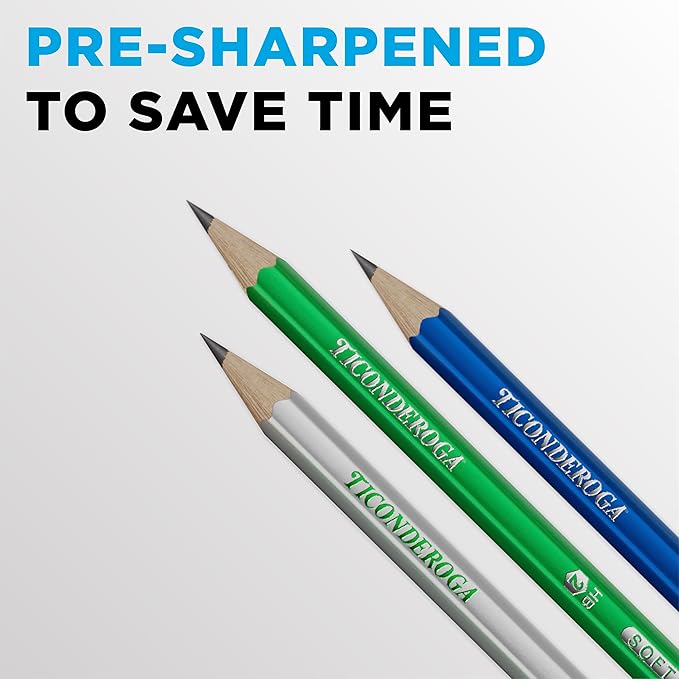 Ticonderoga Wooden Pencils, Pre-Sharpened, #2 HB Soft, Metallic Colors, 10 Count