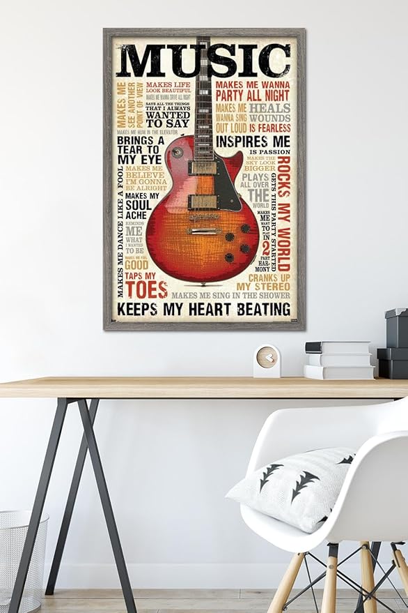 Trends International Music Inspires Me Wall Poster, 22.375" x 34", Barnwood Framed Version