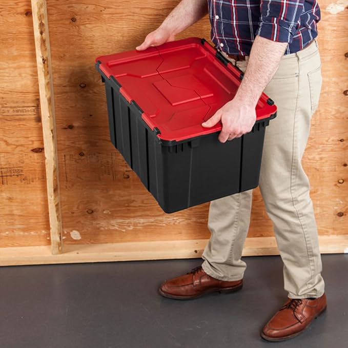 Sterilite 6-Pack 12 Gallon Hinged Lid Industrial Tote, Heavy-Duty Plastic Organizer - Stackable Multipurpose Home Storage Bins with Contoured Handles for Garage, Basement or Attic Organization