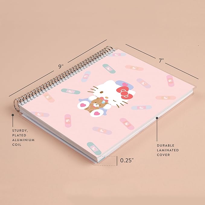 Erin Condren 7x9 Hello Kitty Healing Spiral Notebook | Productivity Layout with 80 Lb. Paper, Hello Kitty Healing Classic Cover, Productivity Notebook, Platinum Coil