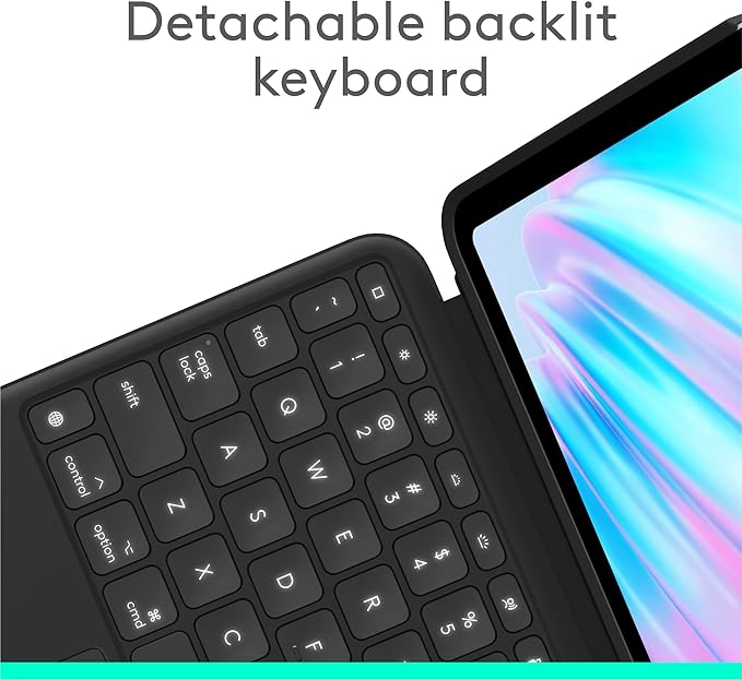 Logitech Combo Touch iPad Air 11-inch (M2 & M3), iPad Air (5th gen) Keyboard Case - Detachable Backlit Keyboard with Kickstand - Midnight Black