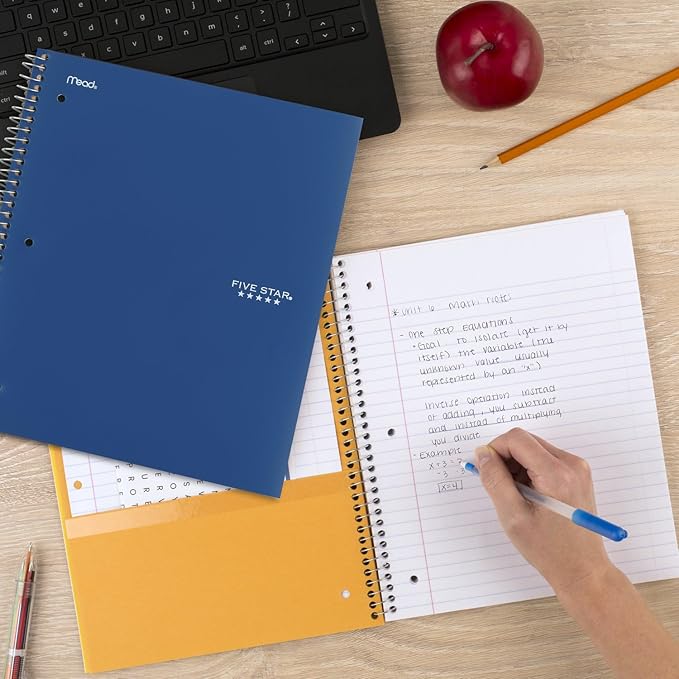Five Star Spiral Notebook + Study App, 5 Subject, College Ruled Paper, Fights Ink Bleed, Water Resistant Cover, 8-1/2" x 11", 200 Sheets, Blue (73635) (Pack of 2)