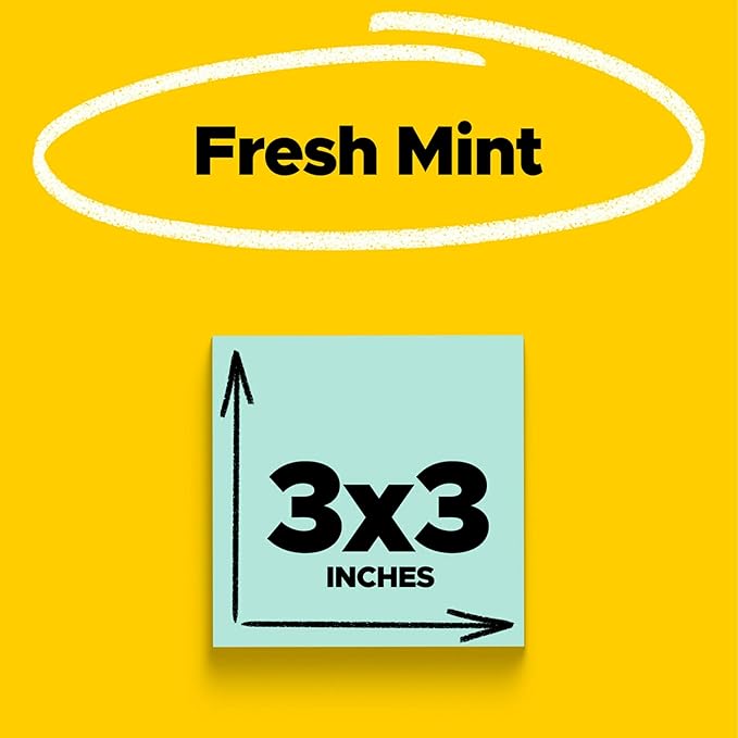 Post-it Super Sticky Notes, 5 Sticky Note Pads, 3 x 3 in., Ideal for Organization in Your Dorm, Home or Office, Single Color Packs Collection, Fresh Mint