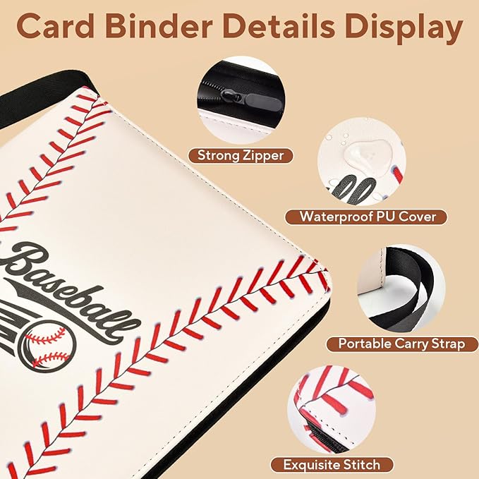 Baseball Card Binder 9 Pocket, 1080 Pockets Trading Card Binder with Zipper, Portable Collector Card Album Storage Organizer for Sports Cards, Game Cards, Gifts for Kids
