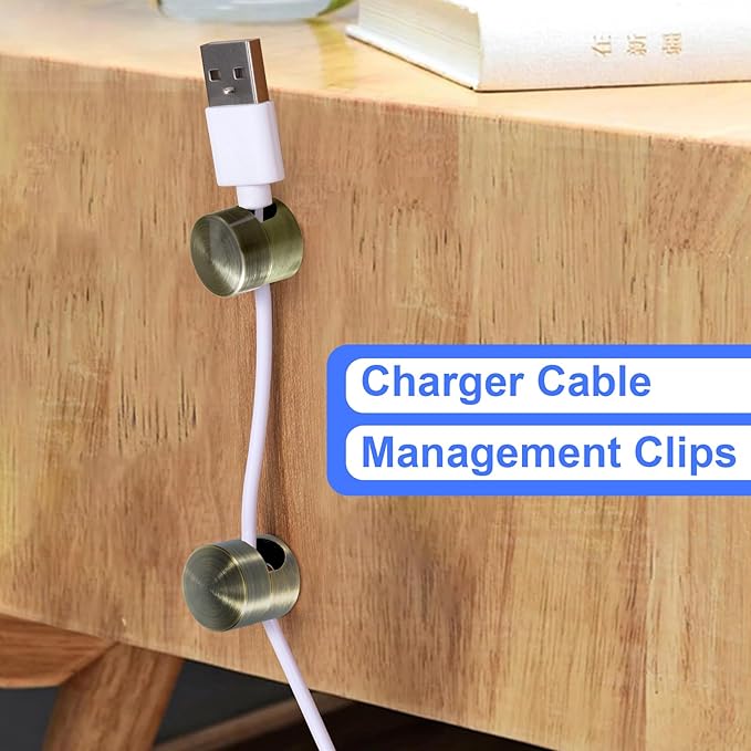 10 Sets Charger Holders for Cords, Antique Copper Color Adjustable Cable Anchor Holders, Adhesive Metal Cord Clips, Cable Management Wire Organizers for Desk, Office, Nightstand