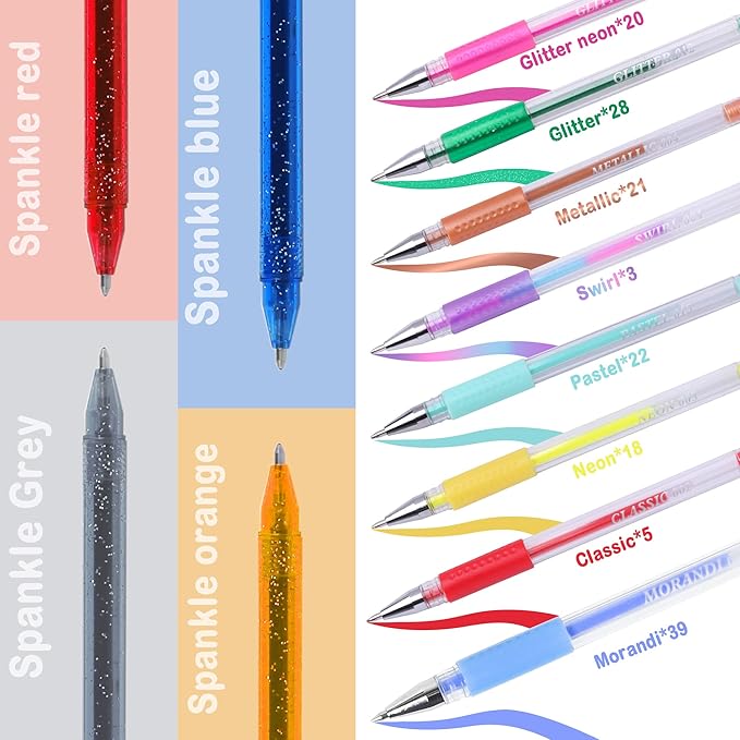 320 Pack Gel Pens for Adult Coloring Book, 160 Colors Artist Pens Include 156 Pens, 4 Metallic Sparkle With 160 Refills, Fine Tip Metallic Glitter for Drawing Doodling Art Supplies