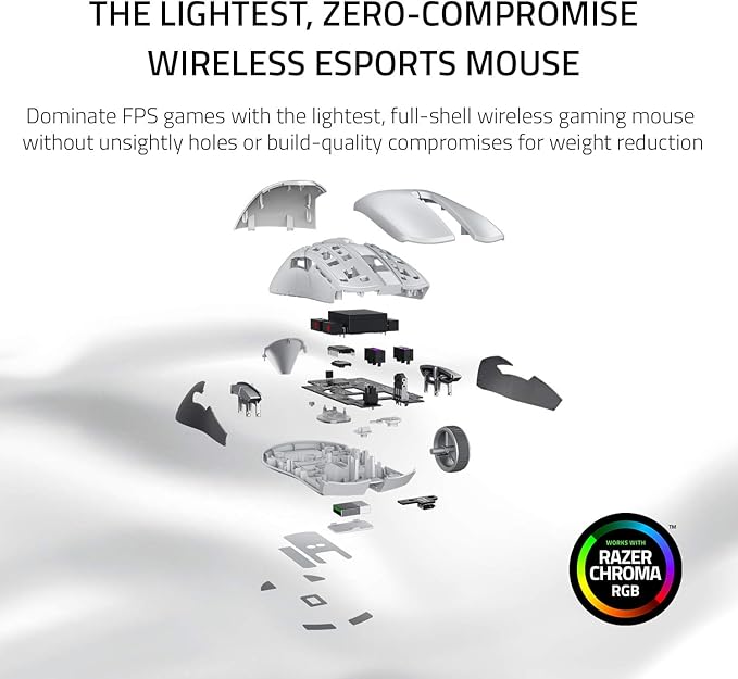 Razer Viper Ultimate Lightweight Wireless Gaming Mouse & RGB Charging Dock: Hyperspeed Wireless Technology - 20K DPI Optical Sensor - 74g Lightweight - 70 Hr Battery - Mercury White