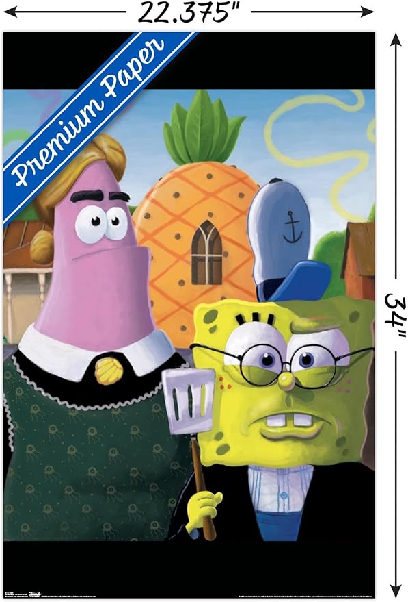 Trends International Nickelodeon Spongebob - American Gothic Wall Poster, 22.375" x 34", Premium Poster & Clip Bundle