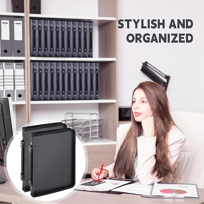 Teling 12 Pcs Plastic Zipper Binders with 3 Ring Zipper Binder, Refillable File Organizer Planner for Projects, Assignments, Memos, School Work (1 Inch,Black)
