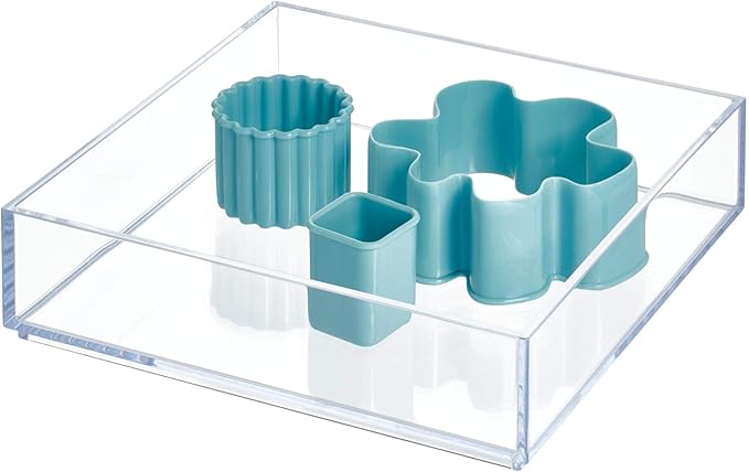 iDesign Clarity Kitchen Drawer Organizer for Silverware, Spatulas, Gadgets - Medium, 8" x 8" x 2", Clear