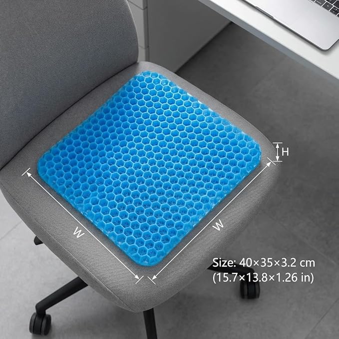 QWORK Gel Seat Cushion, Orthopaedic Gel Cushion, Cool & Breathable & Non-Slip for Car, Office,Wheelchair (Black, 40 x 35 x 3.2 cm)
