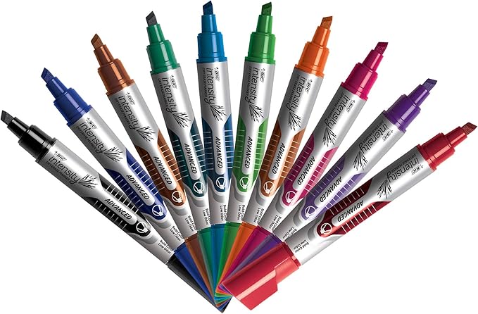 BIC Intensity Advanced Colorful Dry Erase Markers, Chisel Tip, 12-Count Pack of Assorted Colors, Whiteboard Markers for Teachers and Office Supplies