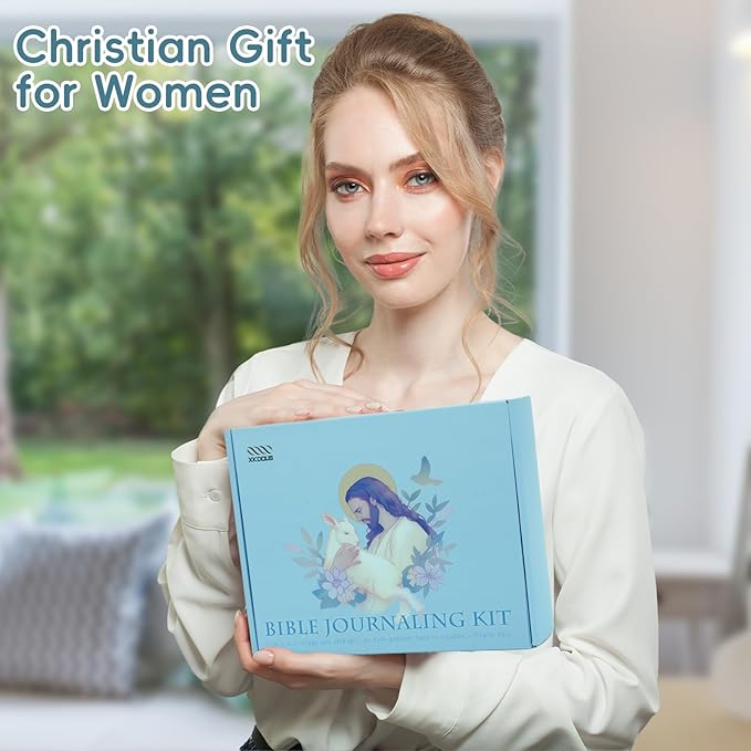 XKDOUS Bible Study Supplies Journaling Kit for Women, Bible Study Kit Journaling Supplies Includes Prayer Journal, Highlighters, Emergency Card, Pencil Case and More, Christian Gifts for Women, Blue