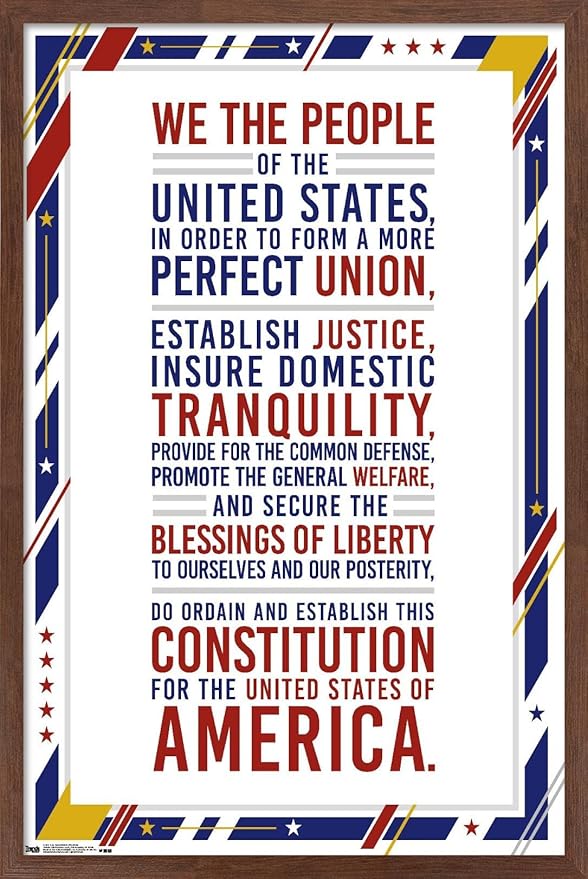 Trends International The United States Of America - Constitution Preamble Wall Poster, 14.725" x 22.375", Mahogany Framed Version
