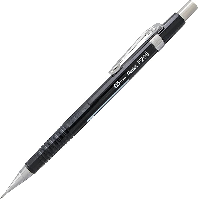 Pentel Sharp Mechanical Pencil, (0.5mm), Fine Line, Black Barrel, Pack of 4 (P205PF4A)