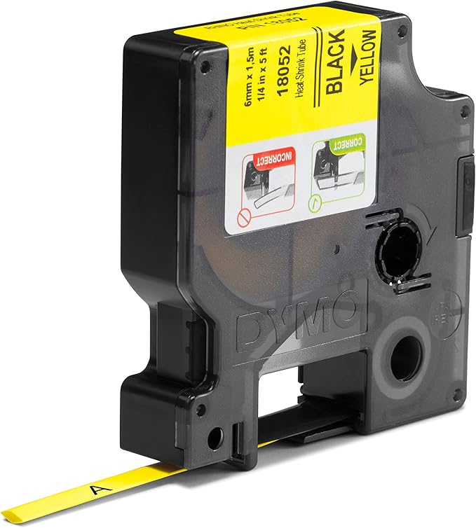 DYMO Rhino Industrial Heat-Shrink Cable Label Tubes | 6 mm x 1.5 m | Black on Yellow | for Rhino Label Makers