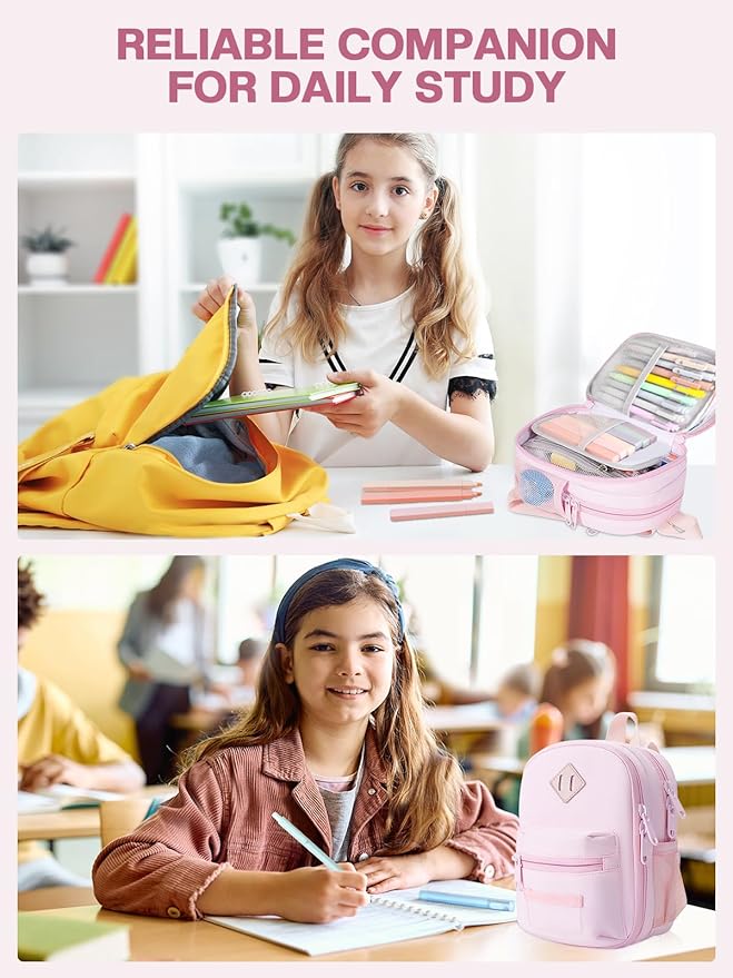 51 PCS Aesthetic School Supplies with Cute Pencil Case, 12 Pastel Highlighters, 8 Quick Dry Retractable Black Ink Pens, 6 Pastel Mechanical Pencil Student Stationary Bible Study Supplies (Pink)