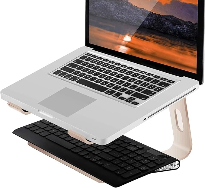 Orionstar Laptop Stand Aluminum Laptop Riser Compatible with Mac MacBook Air Pro 10 to 15.6 Inch Notebook Computer, Ergonomic Elevator Holder (Gold)