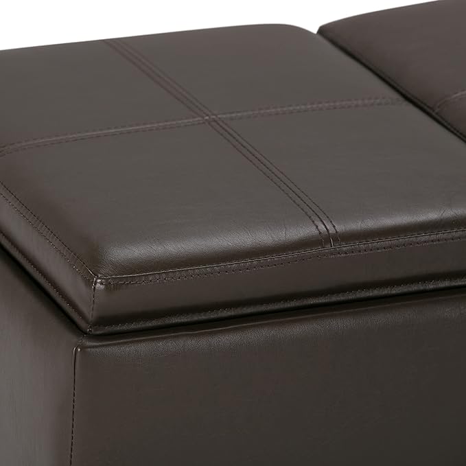 SIMPLIHOME Avalon Storage Ottoman - 42 inch Wide Upholstered Vegan Leather Rectangular Flip-Top Ottoman in Chocolate Brown, Contemporary Coffee Table Ottoman for Living Room with Hidden Storage